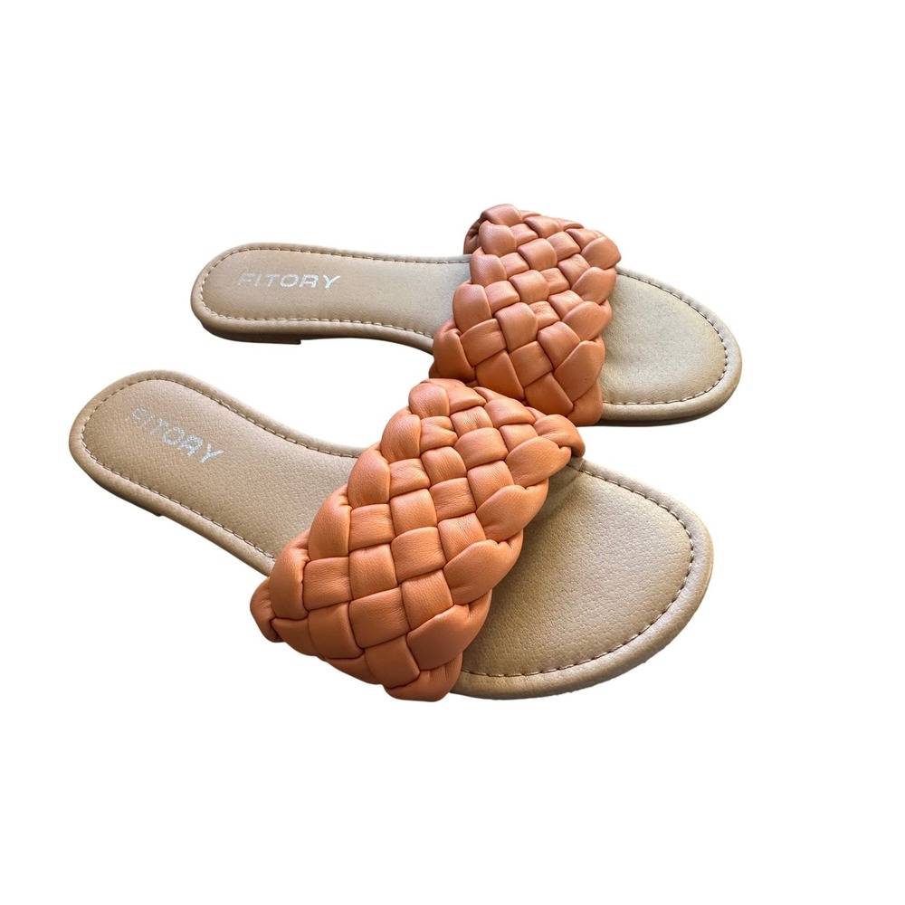 Fitory Women's Orange Braided Slide Sandals Comfort‎ Flat Slip On Shoes